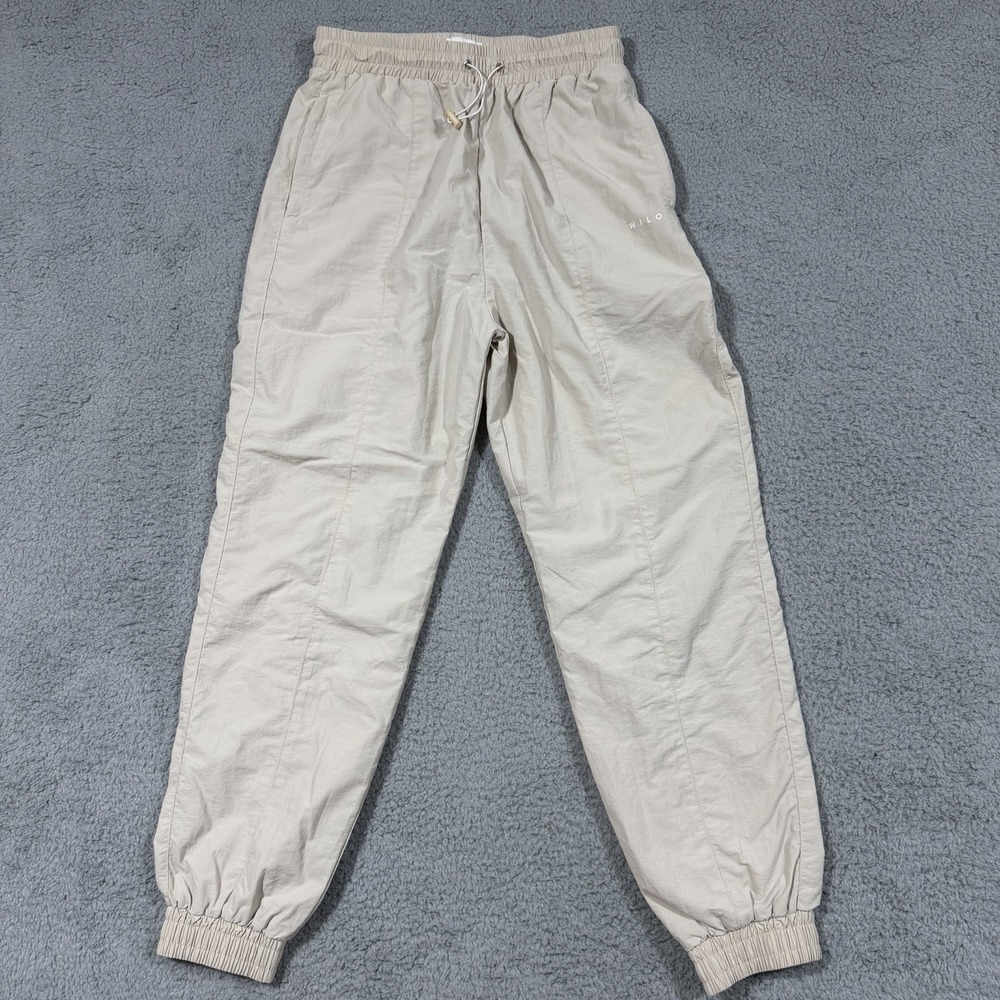 Wilo The Label Pants Womens Medium Beige Nylon Joggers Elastic Waist Cuffed